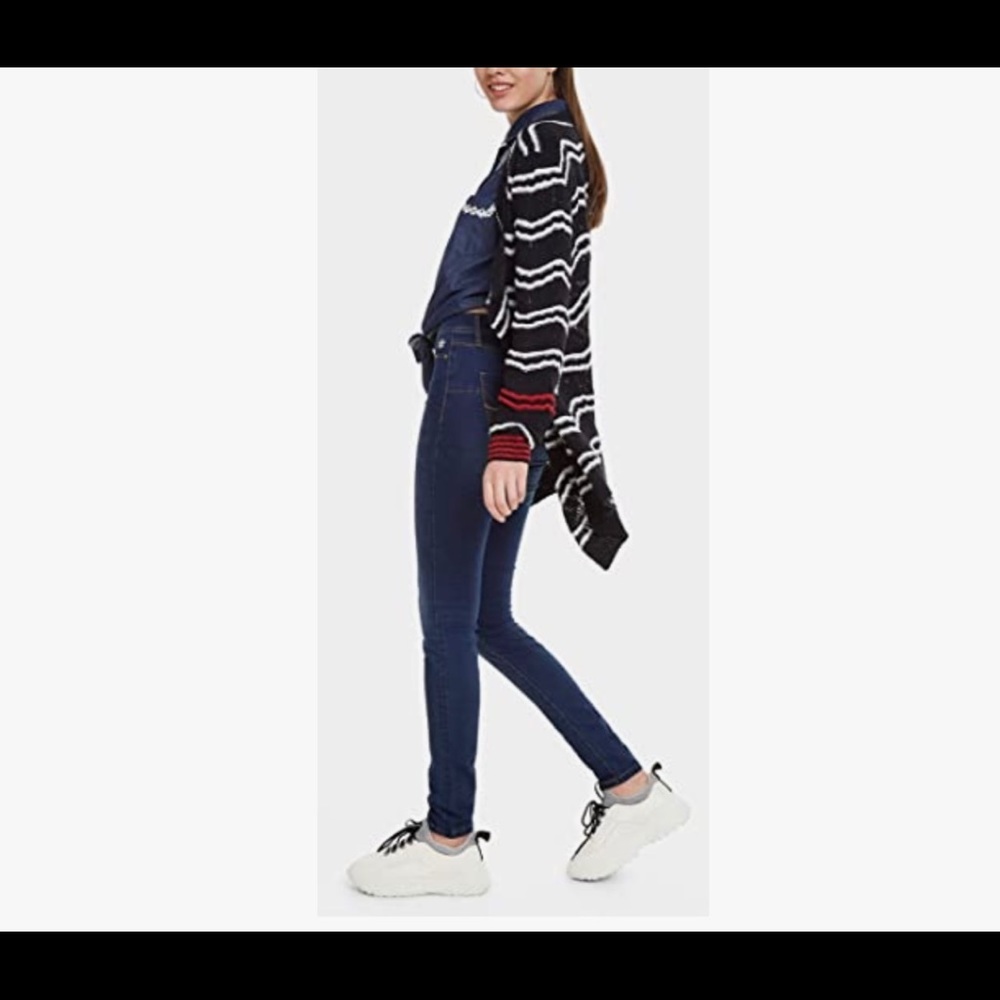 Desigual Cashel Navy Stripe Women’s Open Cardigan Size Large NWT